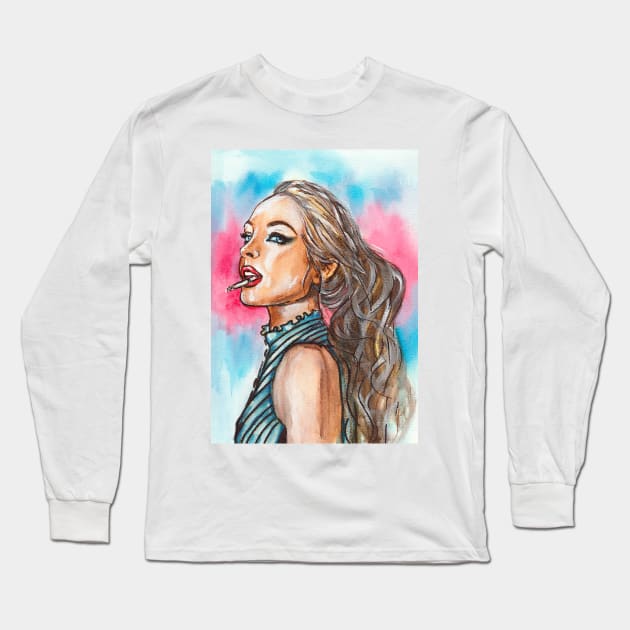 Lindsay Lohan Long Sleeve T-Shirt by Svetlana Pelin